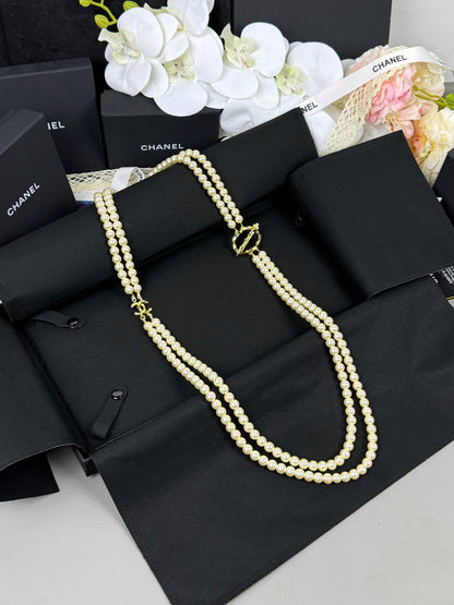 [⭐Glow]25K Pencil Double C Double-Layer Pearl Sweater Chain