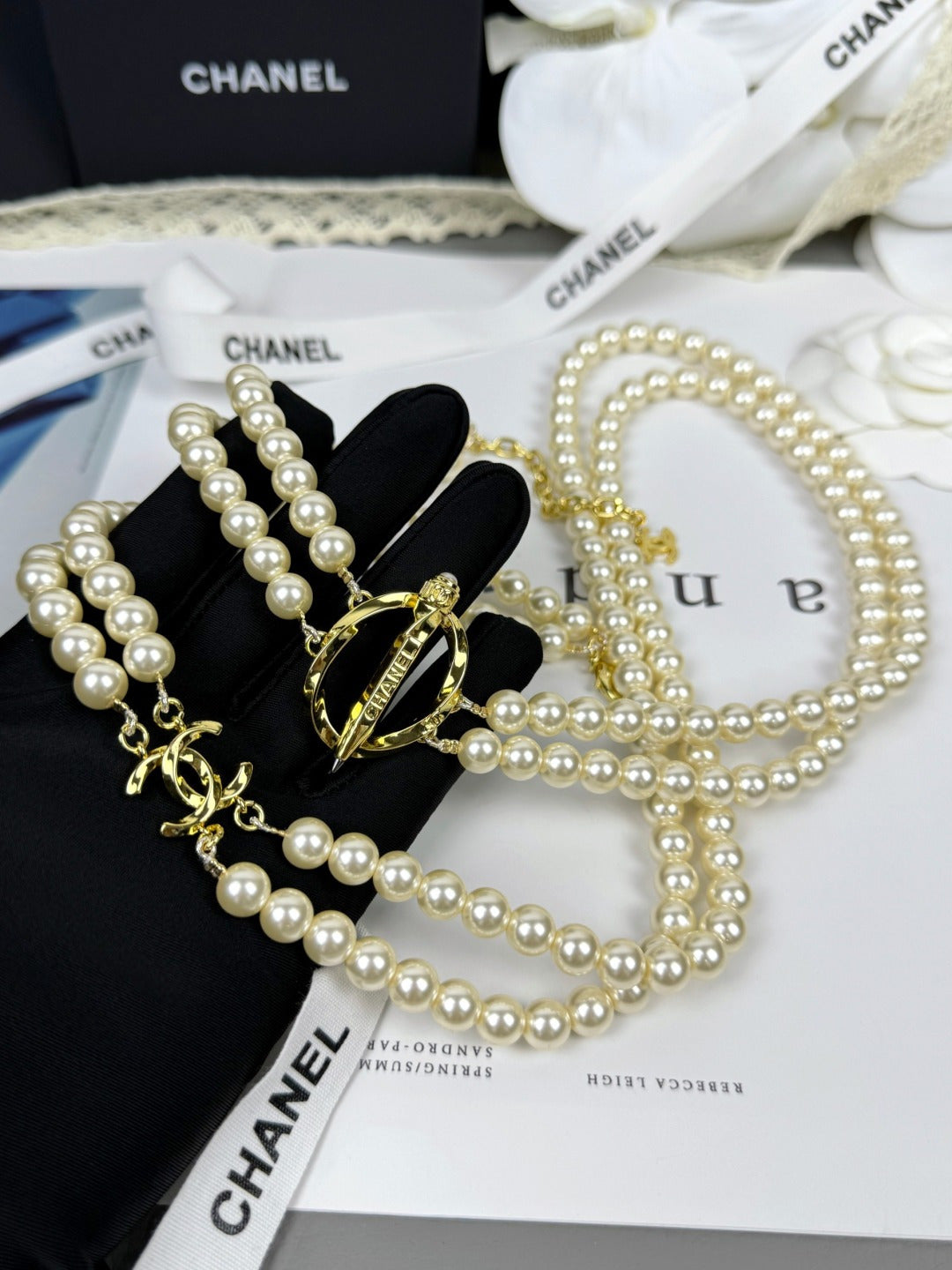 [⭐Glow]25K Pencil Double C Double-Layer Pearl Sweater Chain