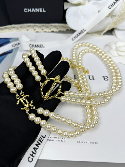 [⭐Glow]25K Pencil Double C Double-Layer Pearl Sweater Chain