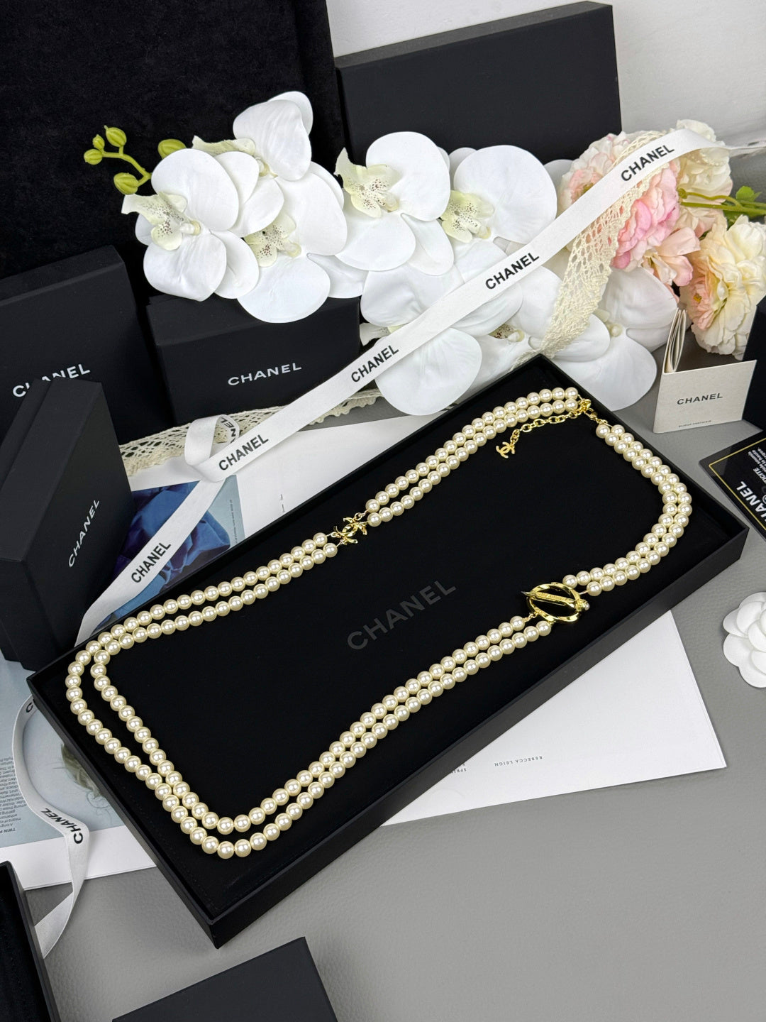 [⭐Glow]25K Pencil Double C Double-Layer Pearl Sweater Chain