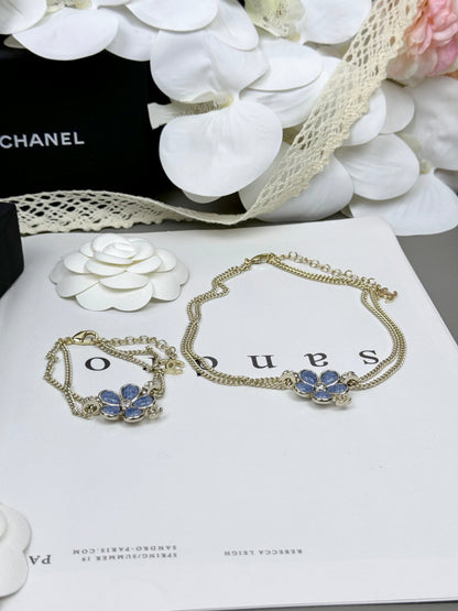 [⭐Glow]New Blue Floral Double-Layer Necklace