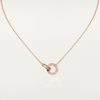 [⭐Glow]LOVE 7.6MM NECKLACE ROSE GOLD AND SILVER  FULL DIAMOND