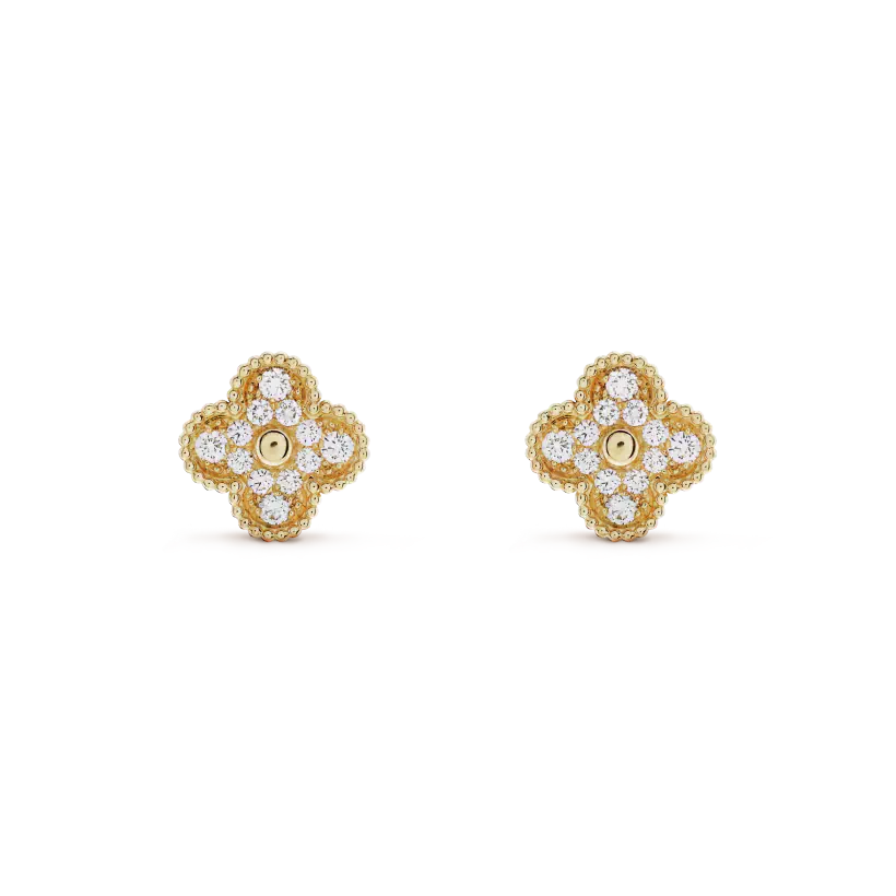 [⭐Glow]CLOVER MEDIUM 1 MOTIFS FUll DIAMOND EARRINGS