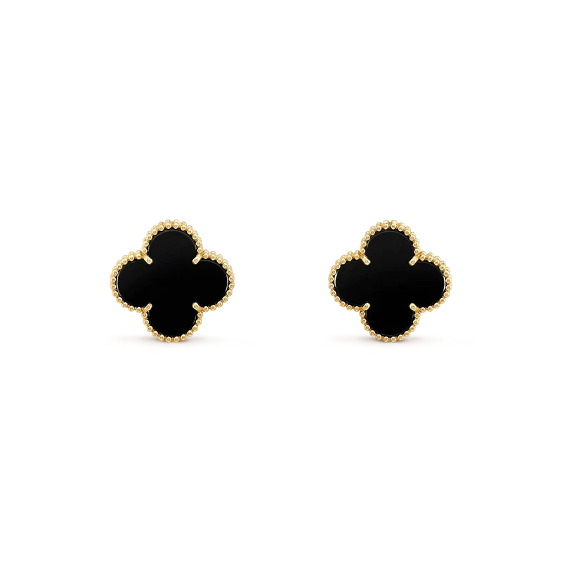 [⭐Glow]CLOVER MEDIUM 1 MOTIFS  ONYX STUD EARRINGS