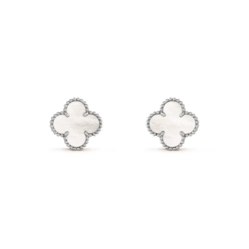 [⭐Glow]CLOVER MEDIUM 1 MOTIFS  WHITE MOP EARRINGS SILVER