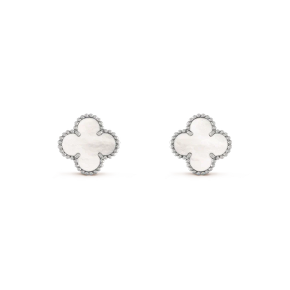 [⭐Glow]CLOVER MEDIUM 1 MOTIFS  WHITE MOP EARRINGS SILVER