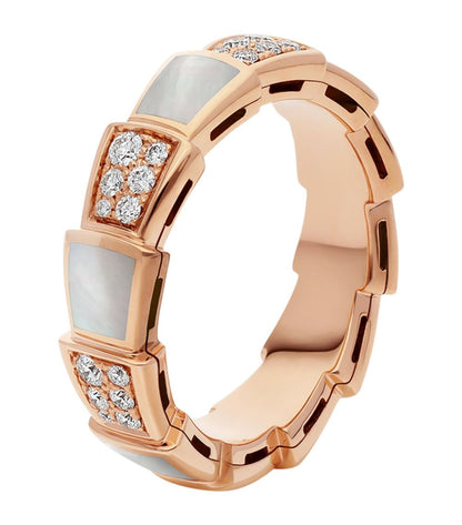 [⭐Glow]SERPENTI RING PINK GOLD MOP DIAMOND PAVED 4MM