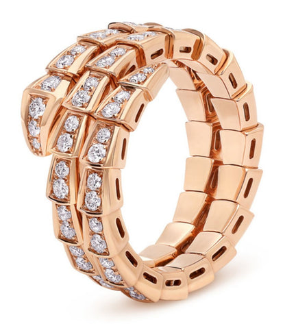[⭐Glow]SERPENTI RING PINK GOLD DIAMOND DOUBLE ROW