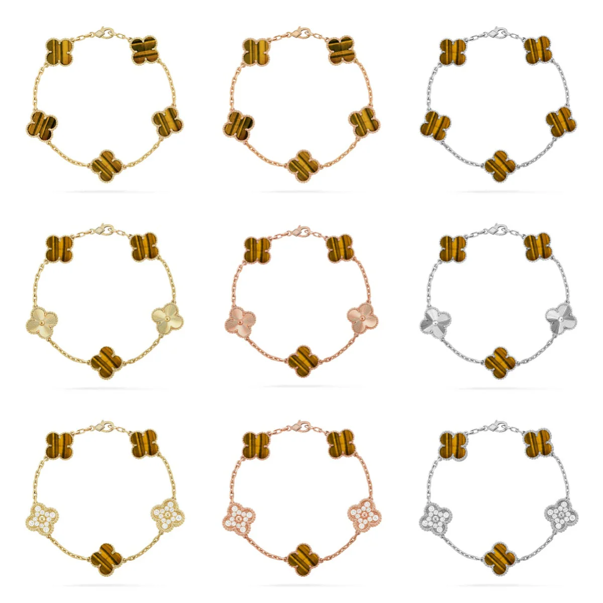 [⭐Glow] CLOVER 5 MOTIFS TIGER EYE BRACELET COLLECTION