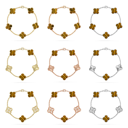 [⭐Glow] CLOVER 5 MOTIFS TIGER EYE BRACELET COLLECTION