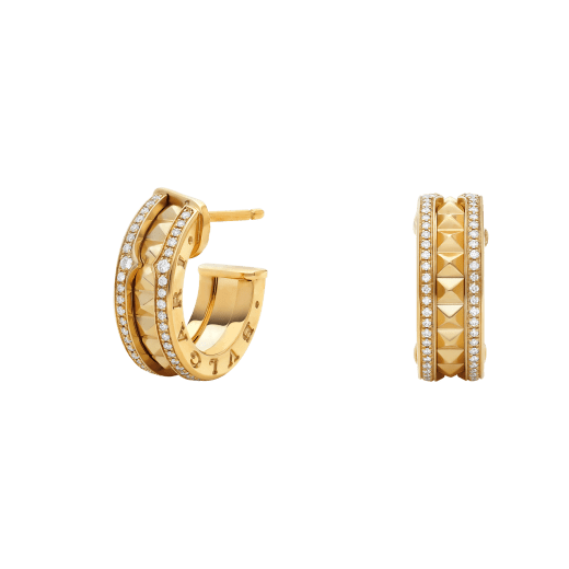 [⭐Glow]ZERO 1 ROCK GOLD EARRINGS WITH STUDDED SPIRAL AND PAVED DIAMONDS