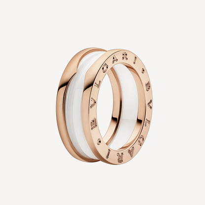 [⭐Glow]ZERO 1 TWO-BAND LOOPS AND WHITE CERAMIC SPIRAL PINK GOLD RING
