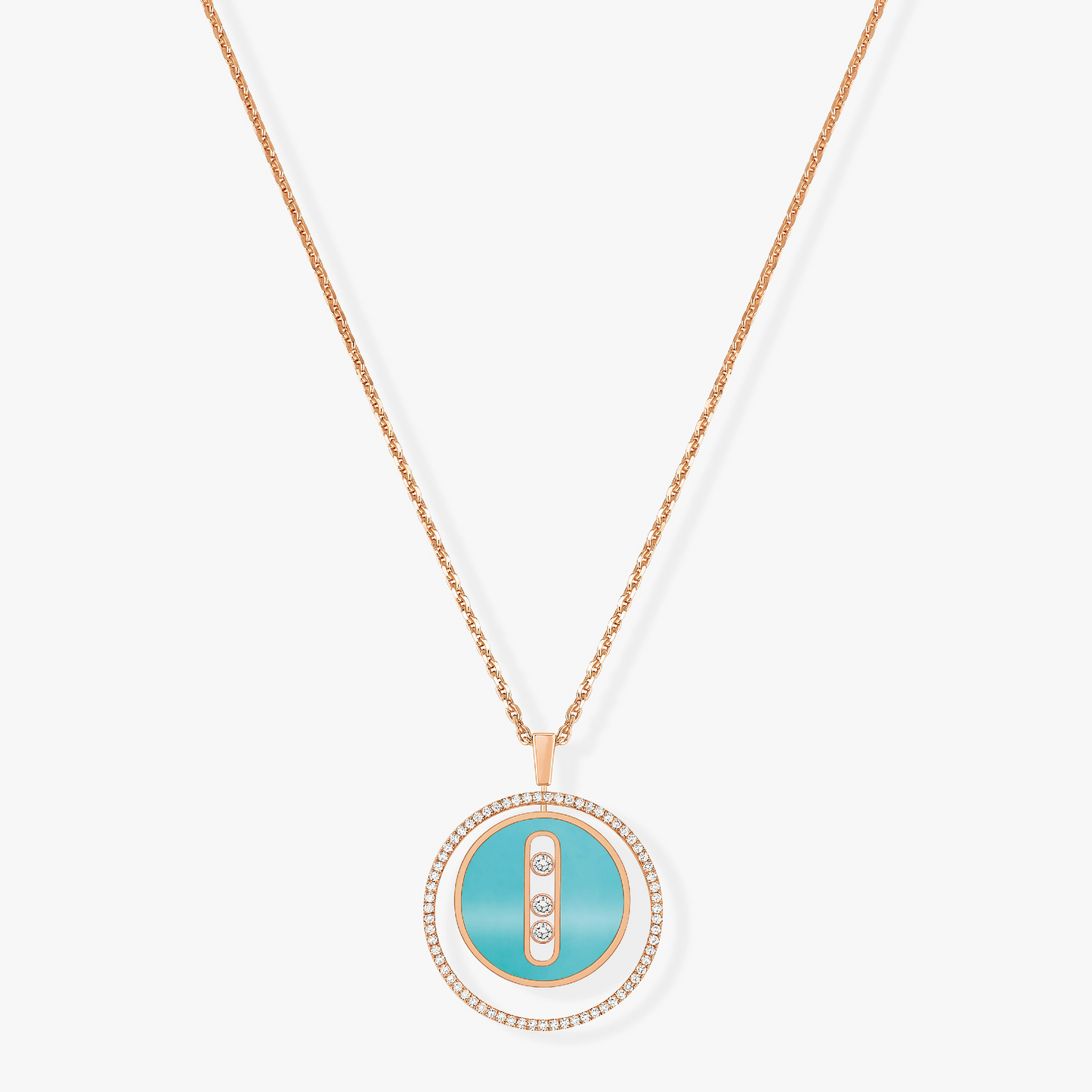 [⭐Glow]Demo MOVE 3 DIAMONDS TURQUOISE PINK GOLD DIAMOND NECKLACE