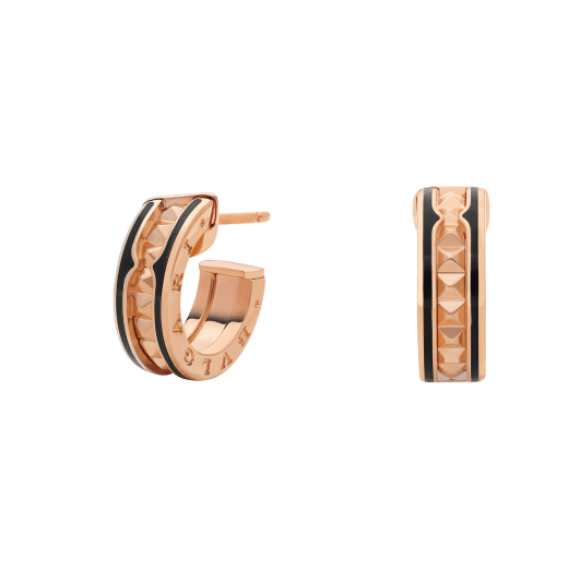 [⭐Glow]ZERO 1 ROCK PINK GOLD EARRINGS WITH STUDDED SPIRAL AND BLACK CERAMIC