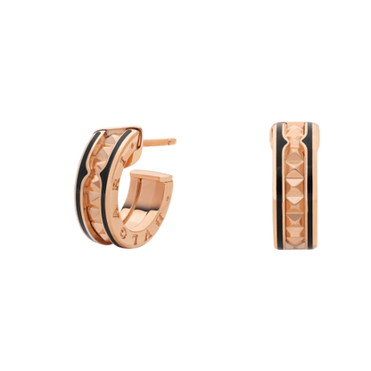 [⭐Glow]ZERO 1 ROCK PINK GOLD EARRINGS WITH STUDDED SPIRAL AND BLACK CERAMIC