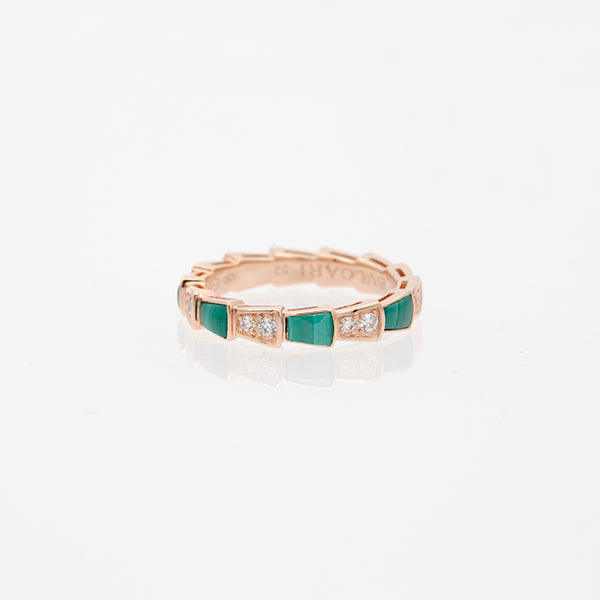 [⭐Glow]SERPENTI RING PINK GOLD MALACHITE DIAMOND 3MM