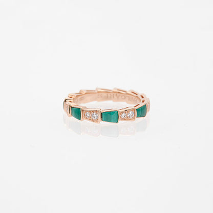 [⭐Glow]SERPENTI RING PINK GOLD MALACHITE DIAMOND 3MM