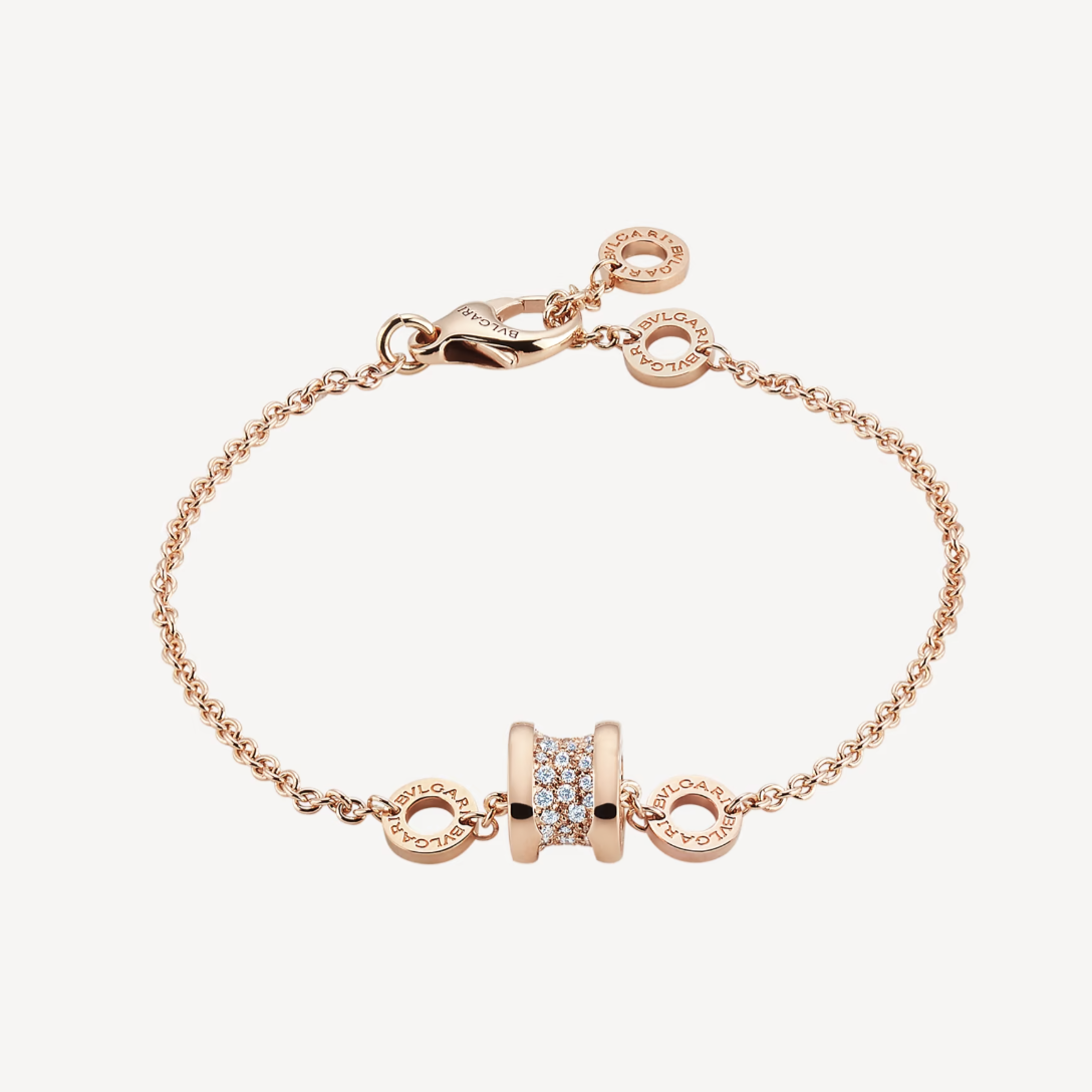 [⭐Glow]ZERO 1 SOFT PINK GOLD WITH PAVED DIAMONDS ON THE SPIRAL BRACELET
