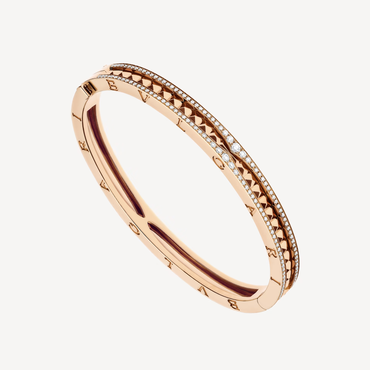 [⭐Glow]ZERO 1 SPIRAL AND PAVED DIAMOND PINK GOLD BRACELET