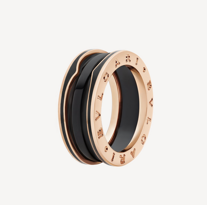 [⭐Glow]ZERO 1 TWO-BAND WITH MATTE BLACK CERAMIC PINK GOLD RING