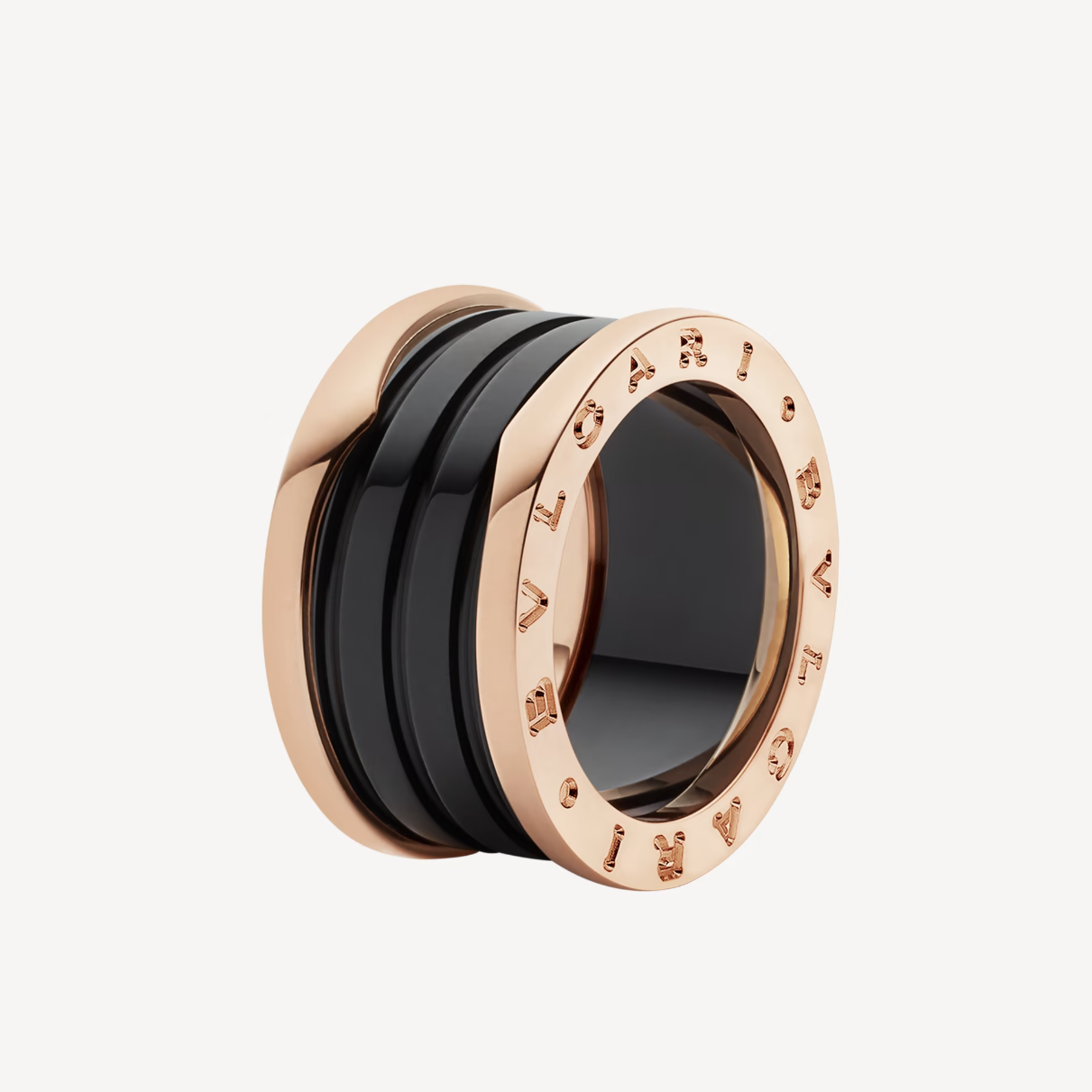 [⭐Glow]ZERO 1 FOUR-BAND LOOPS AND BLACK CERAMIC SPIRAL PINK GOLD RING