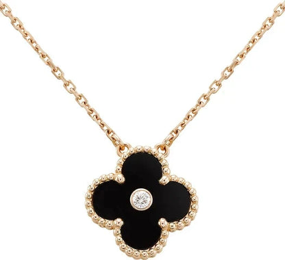 [⭐Glow]CLOVER 15MM DIAMOND ONYX NECKLACE