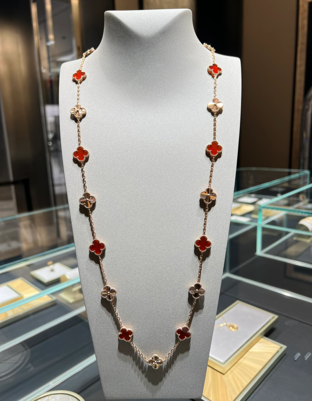 [⭐Glow]CLOVER 20 MOTIFS LASER CARNELIAN NECKLACE