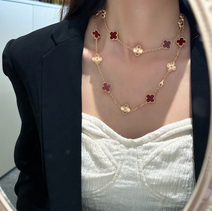 [⭐Glow]CLOVER 20 MOTIFS LASER CARNELIAN NECKLACE