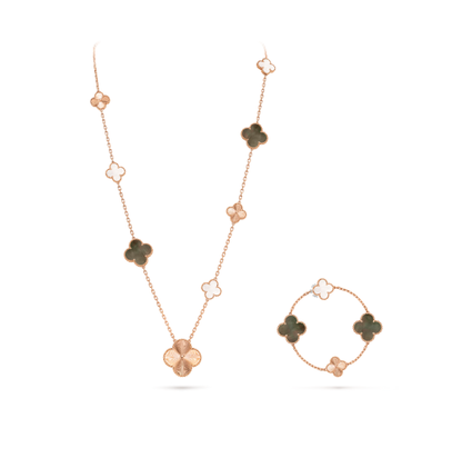 [⭐Glow]DETACHABLE CLOVER 15(11+4) FLOWER SILVER NECKLACE SET