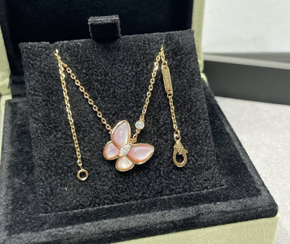 [⭐Glow]BUTTERFLY PINK MOTHER-OF-PEARL DIAMOND NECKLACE