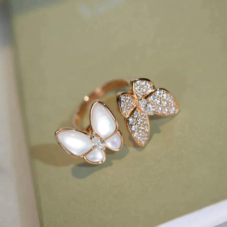 [⭐Glow]TWIN BUTTERFLY DIAMOND MOP RING