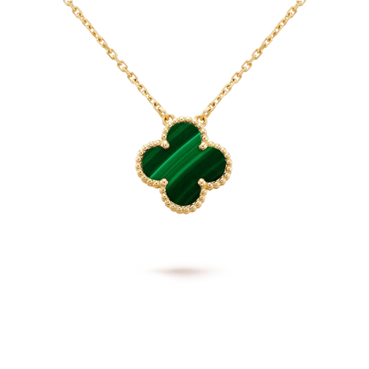 [⭐Glow]CLOVER 15MM MALACHITE SINGLE FLOWER  NECKLACE
