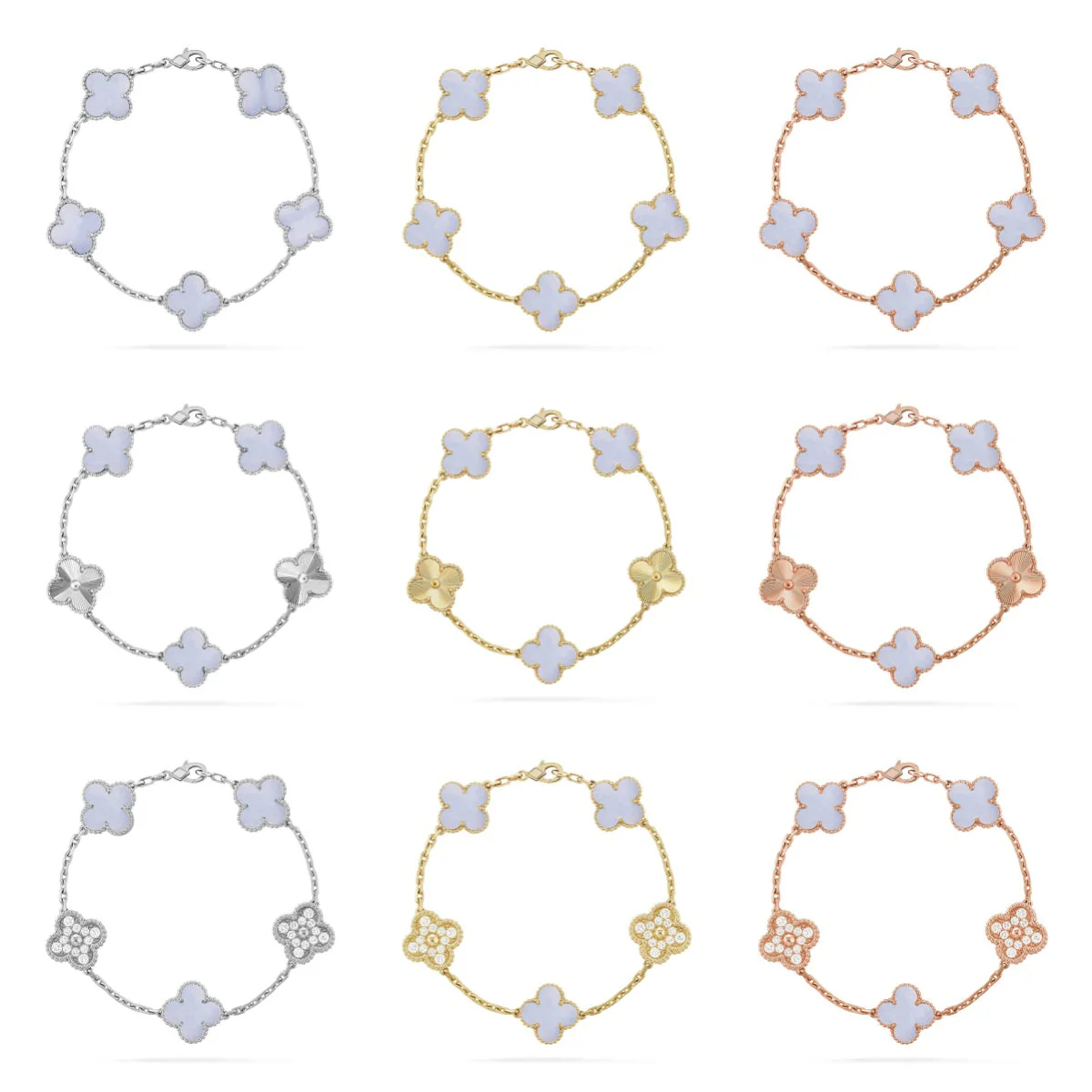 [⭐Glow] CLOVER 5 MOTIF PURPLE CHALCEDONY BRACELET COLLECTION