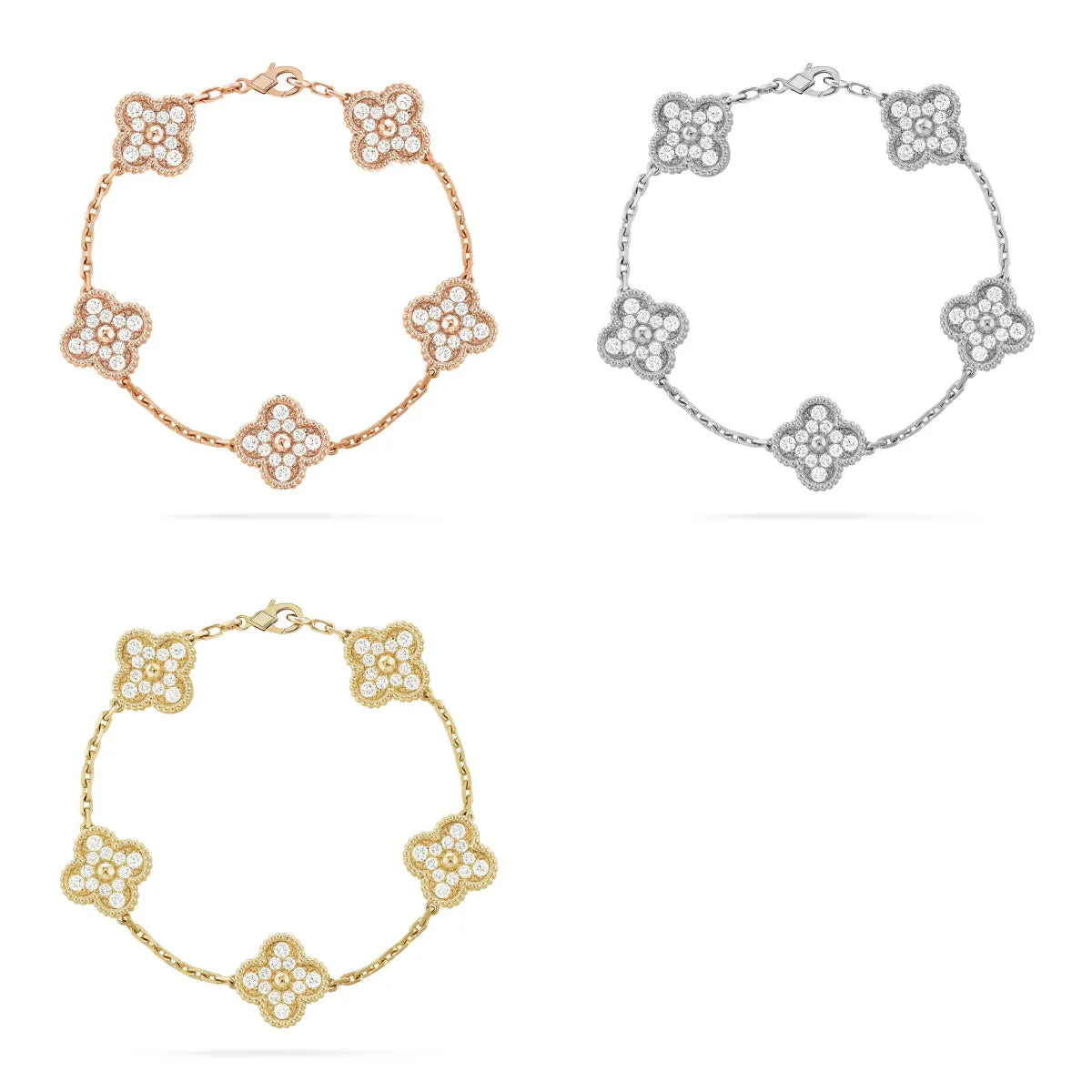 [⭐Glow] CLOVER 5 MOTIF FULL DIAMOND BRACELET COLLECTION