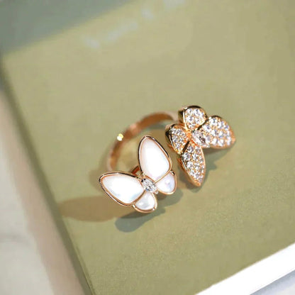 [⭐Glow]TWIN BUTTERFLY DIAMOND MOP RING