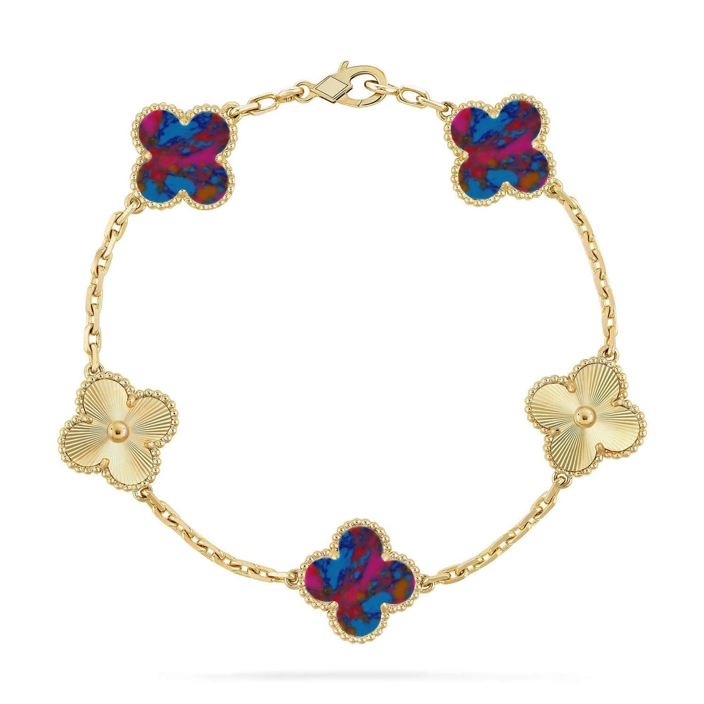 [⭐Glow]CLOVER 5 MOTIF COLOR GEMSTONES BRACELET COLLECTION