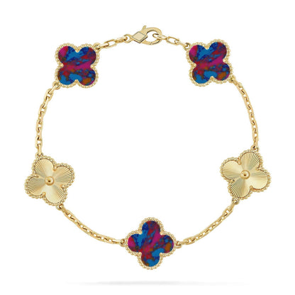 [⭐Glow]CLOVER 5 MOTIF COLOR GEMSTONES BRACELET COLLECTION