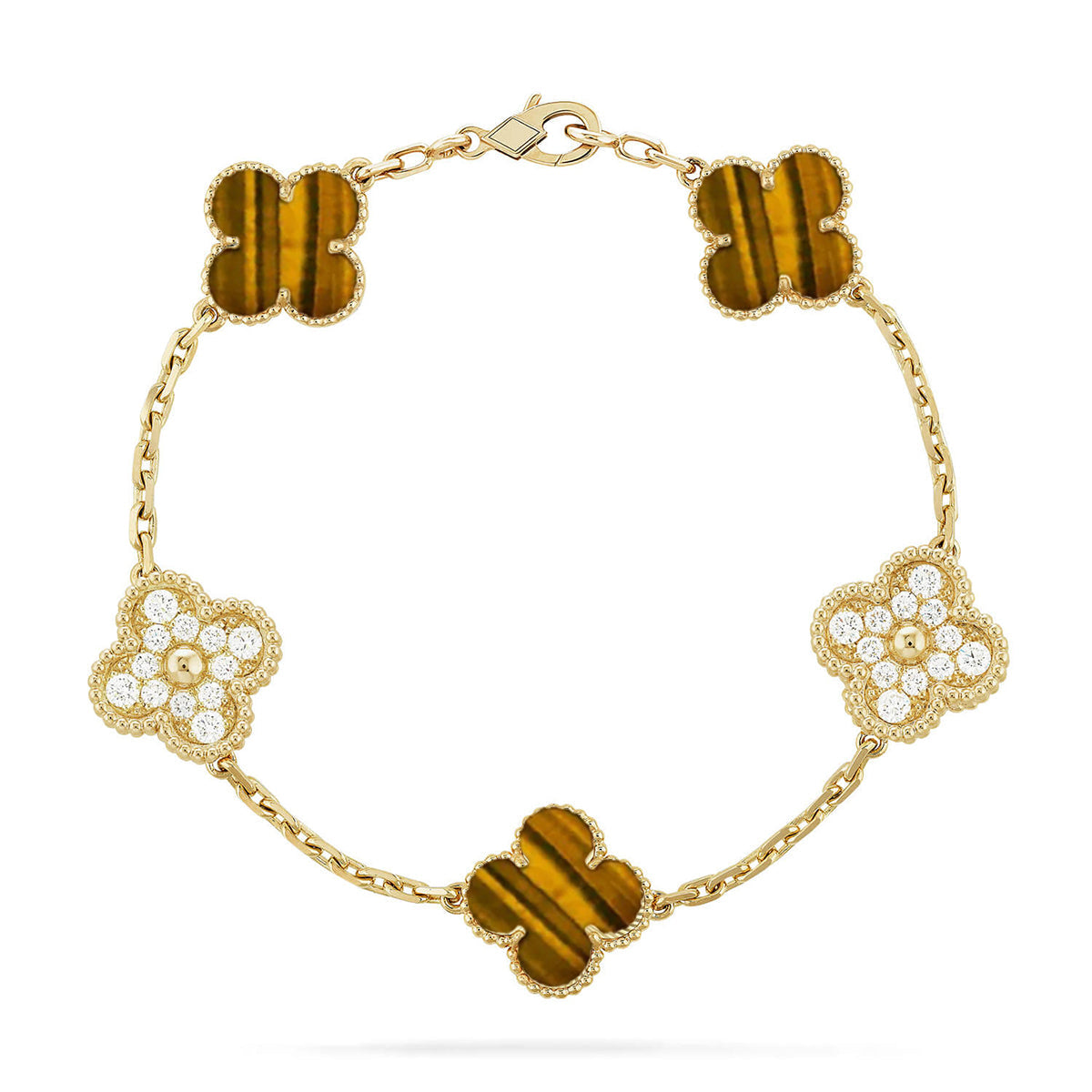 [⭐Glow] CLOVER 5 MOTIFS TIGER EYE BRACELET COLLECTION