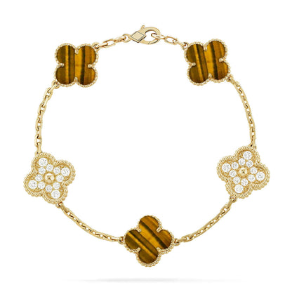[⭐Glow] CLOVER 5 MOTIFS TIGER EYE BRACELET COLLECTION