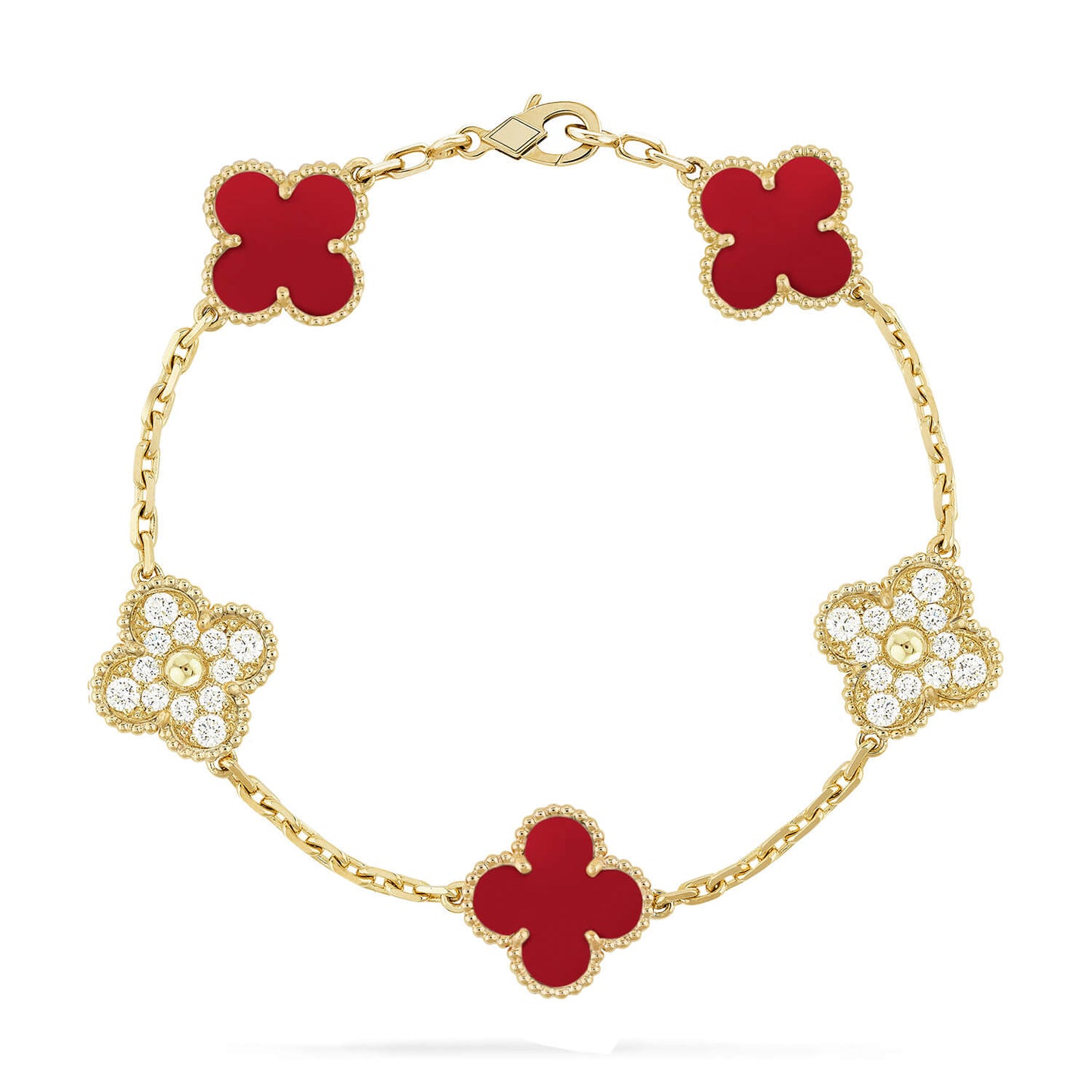 [⭐Glow] CLOVER 5 MOTIF RED CORNELIAN BRACELET COLLECTION