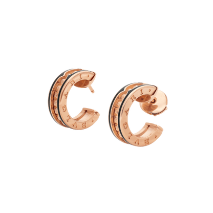 [⭐Glow]ZERO 1 ROCK PINK GOLD EARRINGS WITH STUDDED SPIRAL AND BLACK CERAMIC