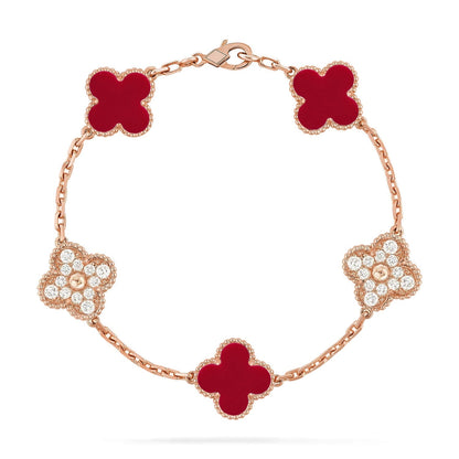 [⭐Glow] CLOVER 5 MOTIF RED CORNELIAN BRACELET COLLECTION