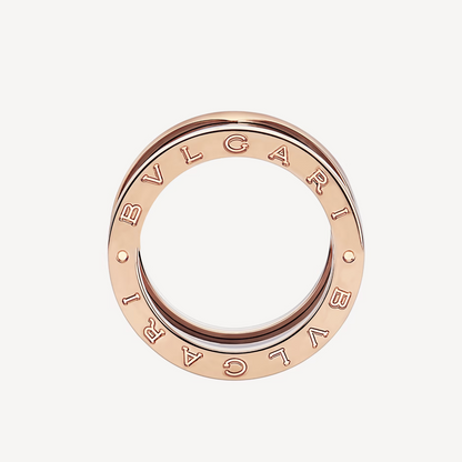 [⭐Glow]ZERO 1 FOUR-BAND LOOPS AND BLACK CERAMIC SPIRAL PINK GOLD RING
