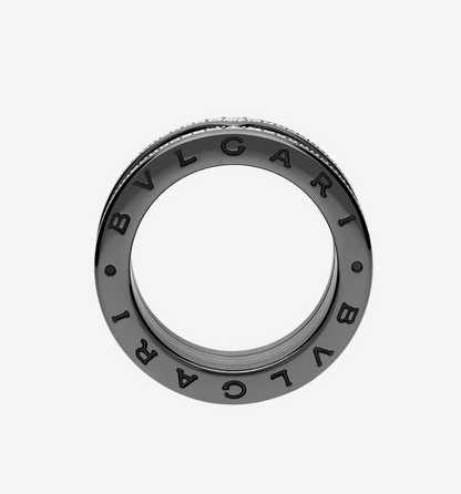 [⭐Glow]ZERO 1 ROCK FOUR-BAND BLACK CERAMIC WITH STUDDED SPIRAL AND PAVED DIAMONDS RING