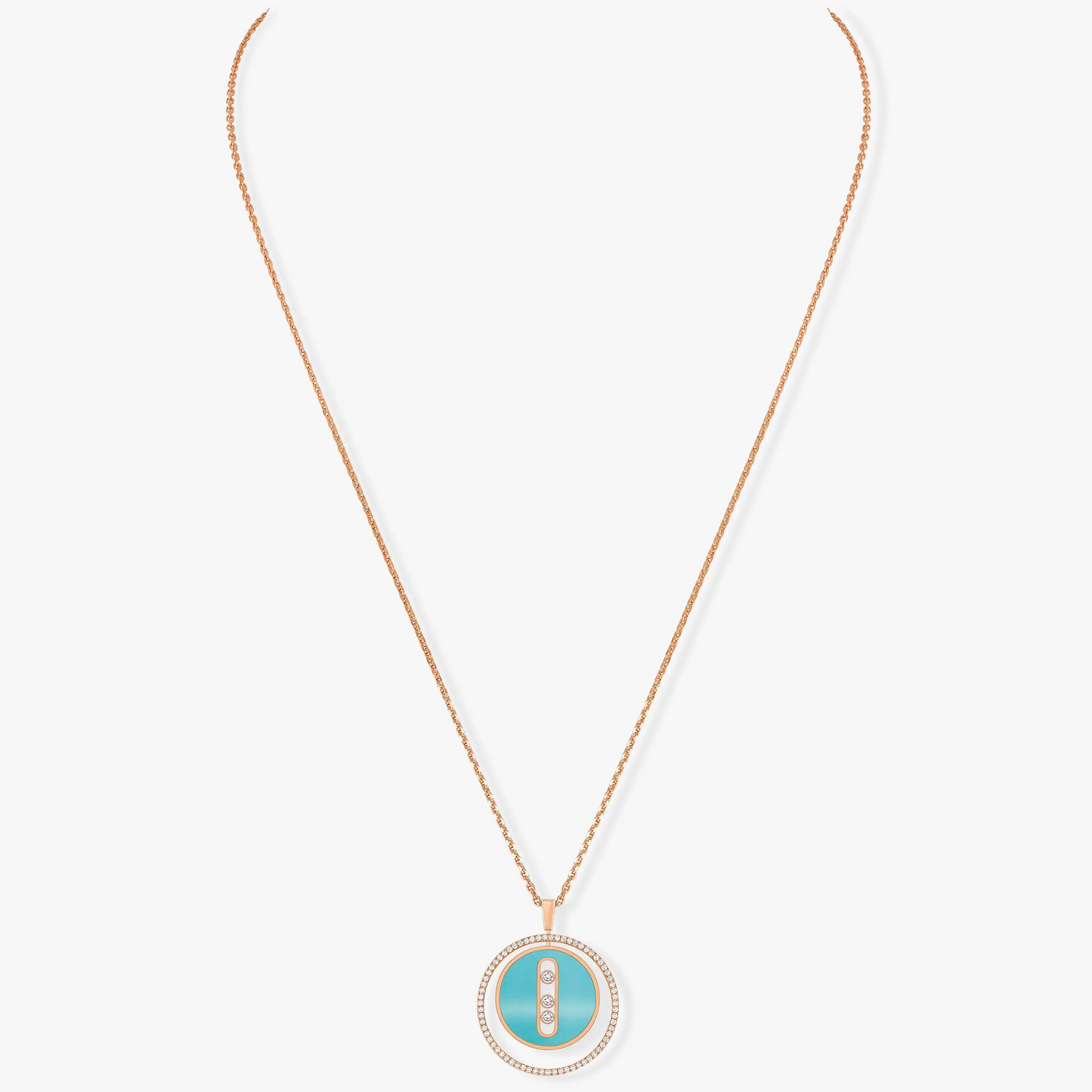 [⭐Glow]Demo MOVE 3 DIAMONDS TURQUOISE PINK GOLD DIAMOND NECKLACE