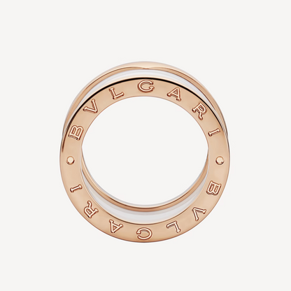 [⭐Glow]ZERO 1 FOUR-BAND LOOPS AND WHITE CERAMIC SPIRAL PINK GOLD RING