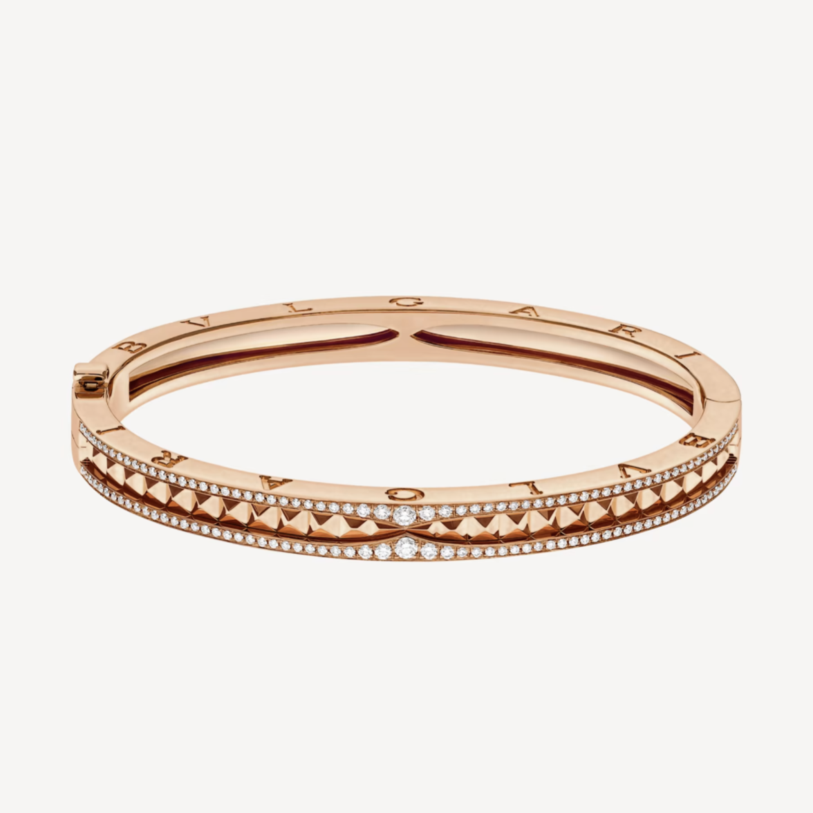 [⭐Glow]ZERO 1 SPIRAL AND PAVED DIAMOND PINK GOLD BRACELET