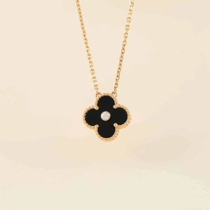[⭐Glow]CLOVER 15MM DIAMOND ONYX NECKLACE