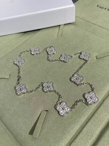 [⭐Glow]CLOVER 10 MOTIFS  FULL DIAMOND NECKLACE