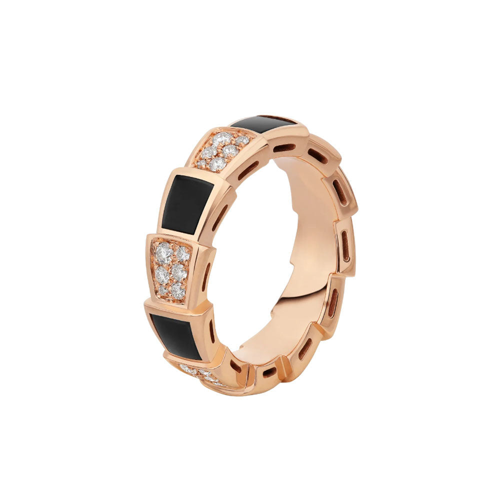 [⭐Glow]SERPENTI RING PINK GOLD BLACK MOP DIAMOND PAVED 4MM